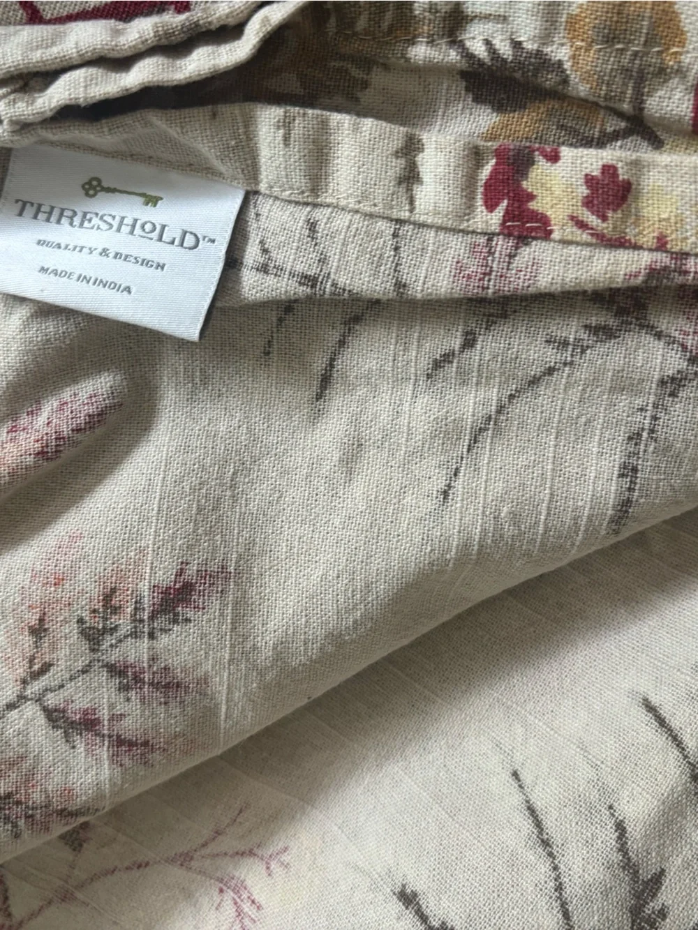 Threshold Cream Tablecloth with Red, Orange and Brown Leaf Print